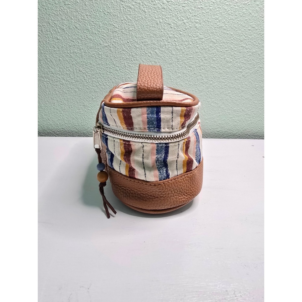 Striped Makeup Cosmetic Zipper with Handle Beads Bag - Picture 3 of 8